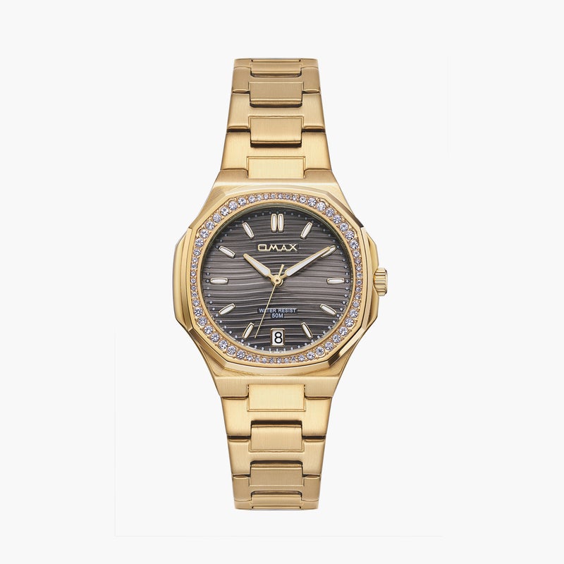 OMAX ساعة أنالوج معدنية ذهبية للنساء - Image 1